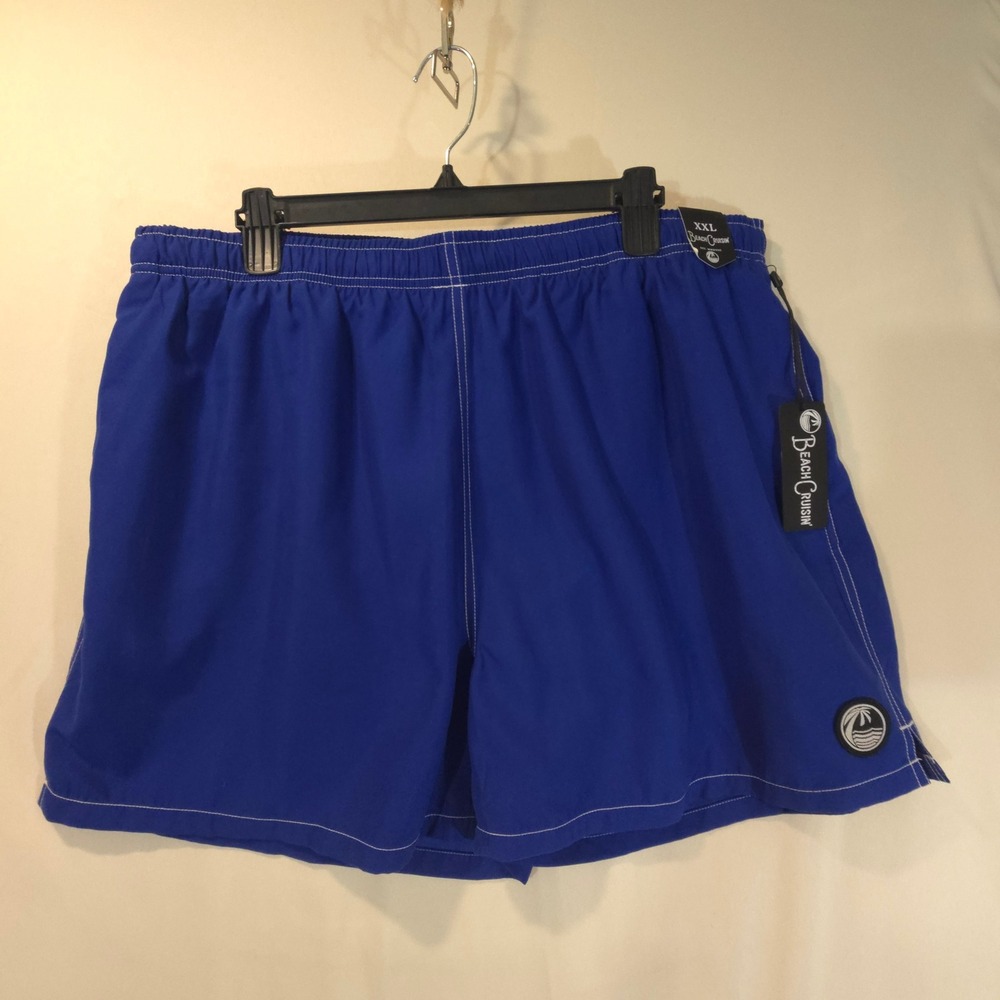 Beach Cruisin Swim Trunks Royal Blue XXL Elastic Waist‎ Pockets